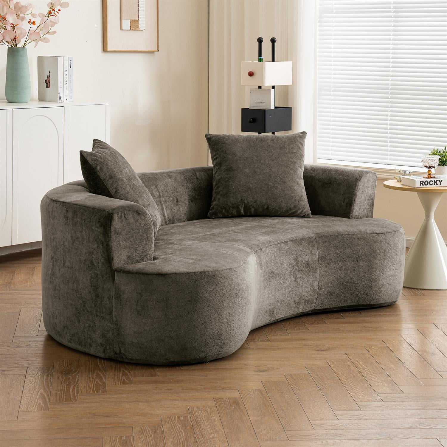 Demi Bonn 79" Moon Shaped Modern Sofa Bed, Deep Seat Cat Waist Sectional, Chenille Fabric Compressed Sponge Couch for Living Room, Gray