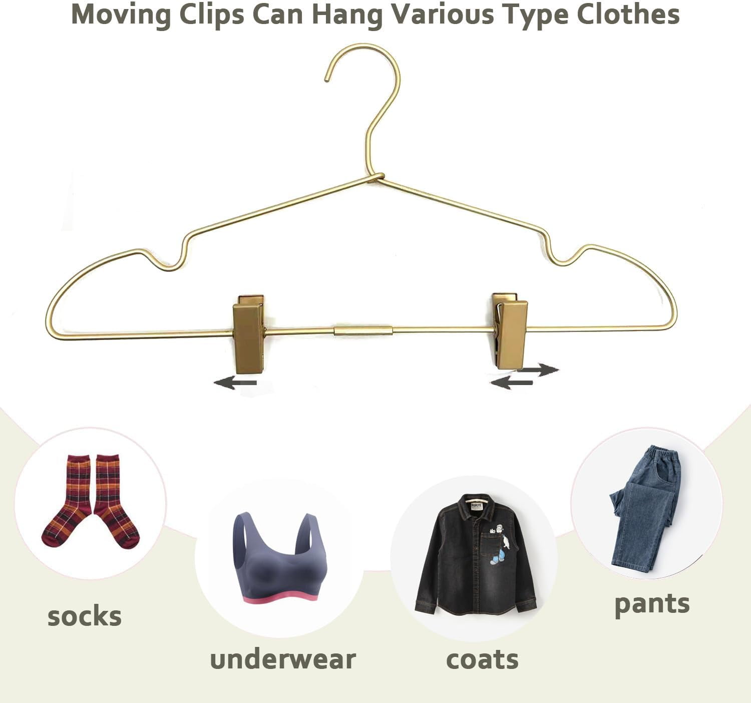 16.5" Adult Gold Metal Clips Pants Coat Clothes Hangers,30 Pack Coat Suit Closet Storage Display,Space Saving Standard Size Adult Clothing for Home Garment Clothes Shop