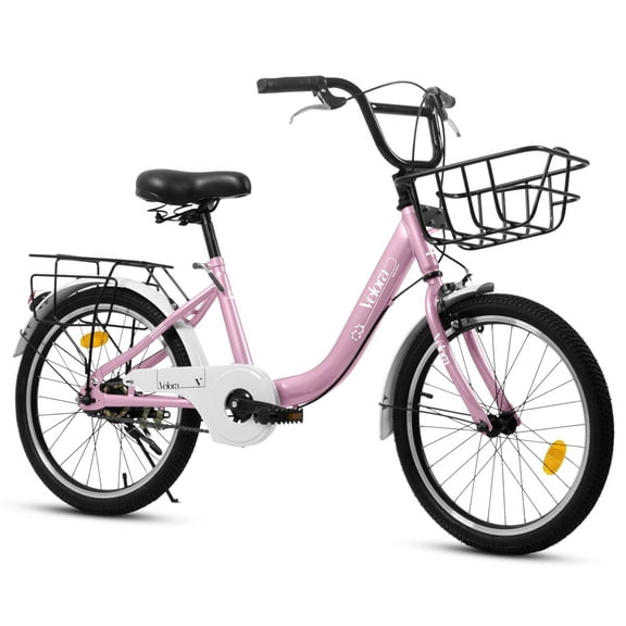 Ambifirner Girls Bike,20 Inch Kids Bike for 5-8 Years Old Children, Princess Style Kids Bicycle Adjustable Seat with Doll-Seat & Basket Pink