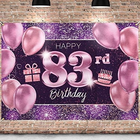 Happy 83rd Birthday Banner Backdrop - 83 Birthday Party Decorations Supplies for Women - Pink Purple Gold 4 x 6ft