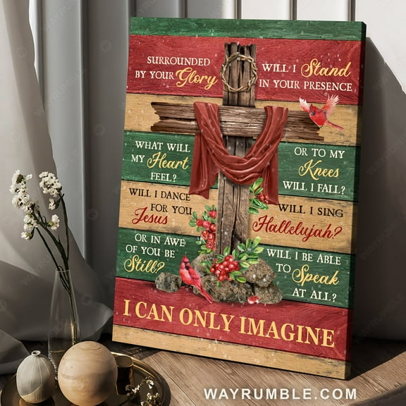 Big cross, Pretty cardinal, Christmas background, I can only imagine - Jesus Portrait poster Prints, Home Decor Wall Art, UNFRAMED-8x12