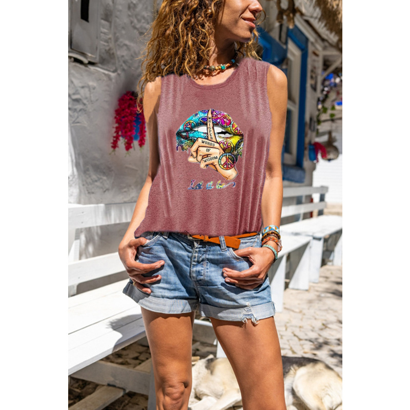 Crewneck Vest Sleeveless T Shirt Lip 