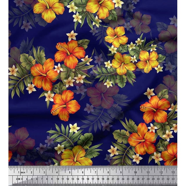 Soimoi Viscose Chiffon Fabric Floral & Leaves Tropical Decor Fabric Printed Yard 42 Inch Wide