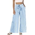 thumbnail image 2 of Dwellite Womens Striped Wide Leg Palazzo Pants High Waisted Elastic Drawstring Casual Lounge Trousers with Pockets Blue XL, 2 of 5