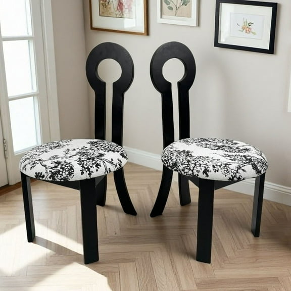 CQSXDA Velvet Upholstered Dining Chairs Set of 2 with White Round Cushion and Wood-Grain Pattern for Kitchen