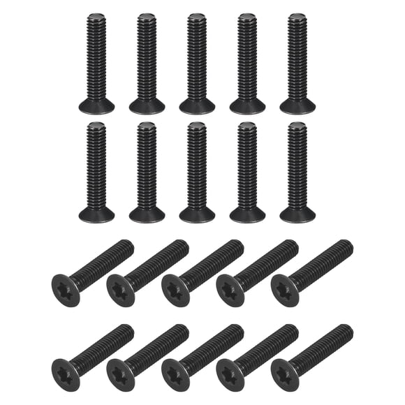 Tornillos de máquina anti-robo de cabeza plana Torx Uxcell M6-1.0x30mm, paquete de 20, acero aleado de grado 10.9, accionamiento Torx, cabeza avellanada, rosca completa, acabado de óxido negro