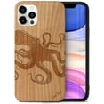 thumbnail image 1 of Case Yard Wooden Case Outside Soft TPU Silicone, Slim Fit Shockproof Wood Protective Phone Cover for Girls Boys Men and Women, Supports Wireless Charging Octopus Design case for iPhone-11-Pro, 1 of 7