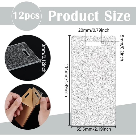 12 pc Transparent Acrylic Badge with 114x55.5x2~3.3mm Hole: 20x5mm Glitter Powder Rectangle