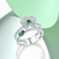thumbnail image 4 of Santuzza 925 Sterling Silver White Lily Ring Green Spinel Cubic Zirconia Flower Enhancer Guard Double Ring for Women, 4 of 5