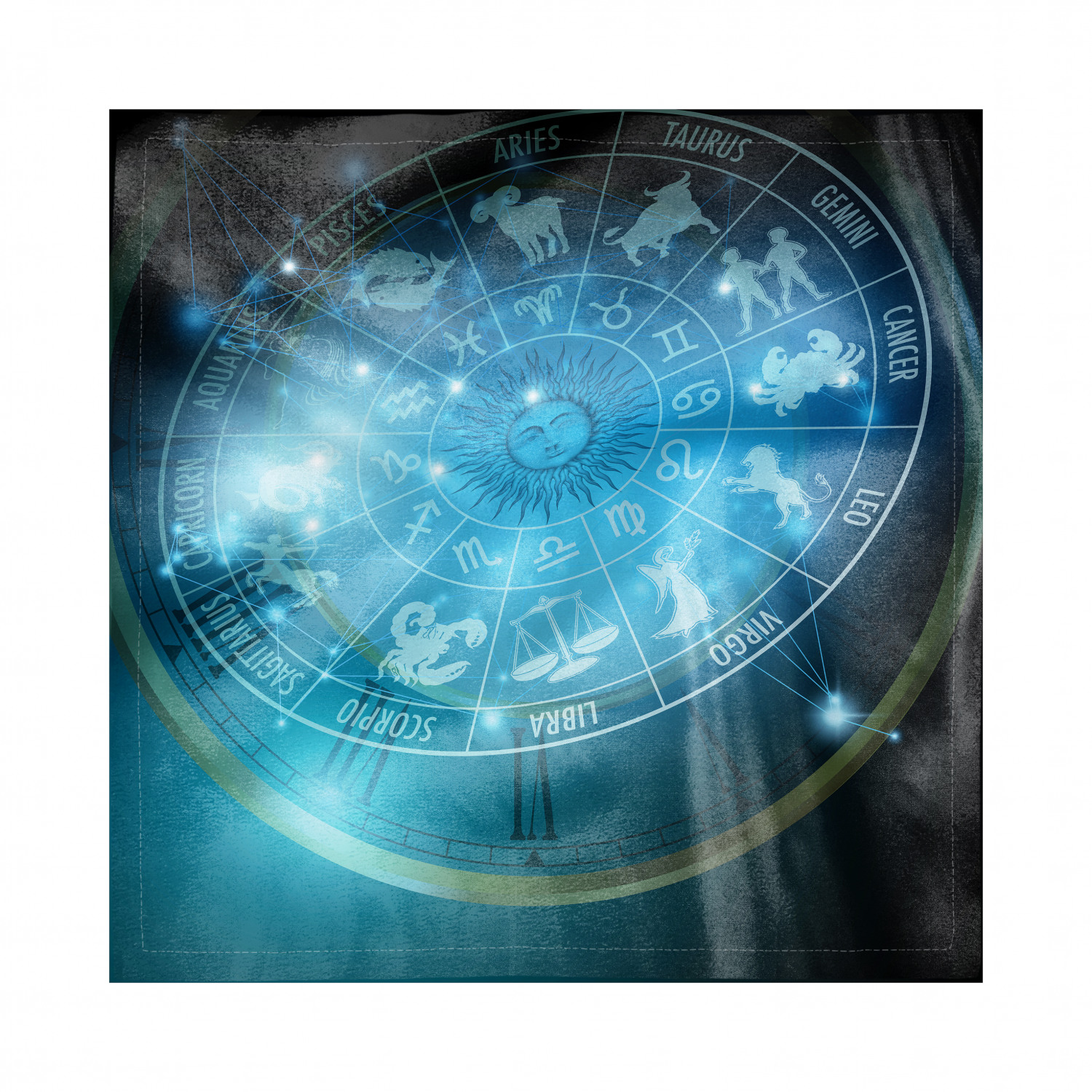 Zodiac Decorative Satin Napkins Set of 4, Astrology Themed Fantasy