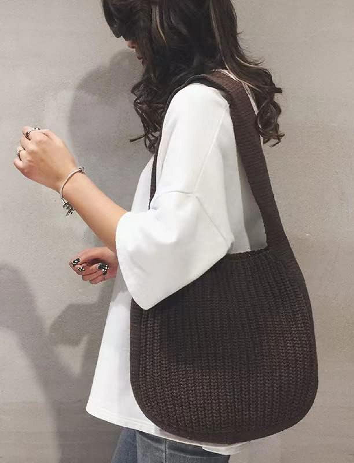 Kukuzhu Large Crochet Tote Bag for Women Casual Hobo Bag Shoulder Bag Retro Knitted Purses Handbag Beach Travel Tote Bag