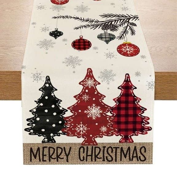 HonorHut Christmas Table Runner Vintage Printed Table Flag Outdoor Tablerunner Decorative Farmhouse Style Tablecloth Christmas Decorations 13x37Inch Red Black