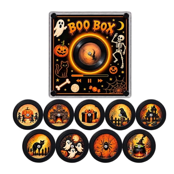 Magnetic Fridge Record Player, Halloween Rotating Light Up NFC Music Box with Spinning Center Audio Playback Decorative Magnet
