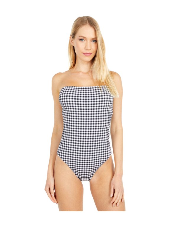 J.Crew Straight Bandeau One-Piece Swimsuit in Matte Gingham Prospect Gingham Black/Ivory 16