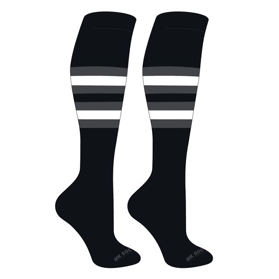 MK Socks Striped OTC Baseball, Softball, Football Socks (F) Black, Graphite, White (S)
