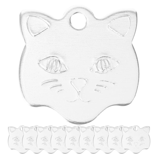 KAKOWELY 10 etiquetas de identificación para perro con forma de cabeza de gato, grabadas a medida, adorables etiquetas con nombre para mascota.