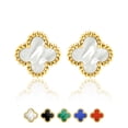 thumbnail image 1 of JeenMata Pendientes de Botón con Flores Blancas Bañados en Oro Amarillo, 1 of 7