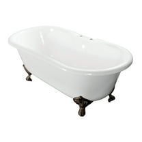 Aqua Eden VCT7D603017NB5 60" Cast Iron Oval Double Ended Clawfoot Tub (7" Faucet Drillings), White/Oil Rubbed Bronze
