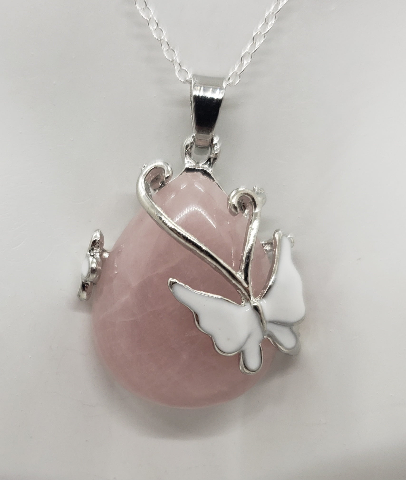 Natural Rose Quartz Butterfly Necklace 