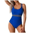 thumbnail image 3 of Gubotare Womens Bathing Suits Women's Sexy One Piece Bathing Suits Adjustable Straps Swimsuits Mesh Swimwear (Blue,XL), 3 of 9