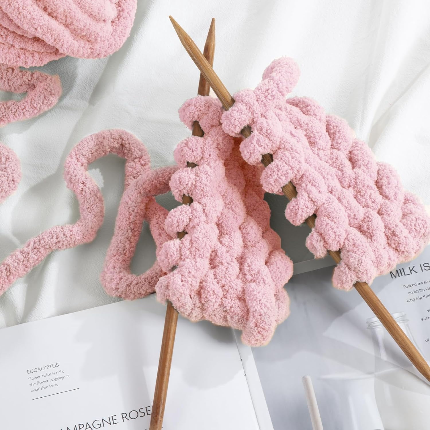 Hombys Pink Chunky Chenille Yarn for Crocheting and Knitting, Super Bulky Yarn for Blankets, Soft Plush, 8 Jumbo Packs (27 yds, 8 oz Each)