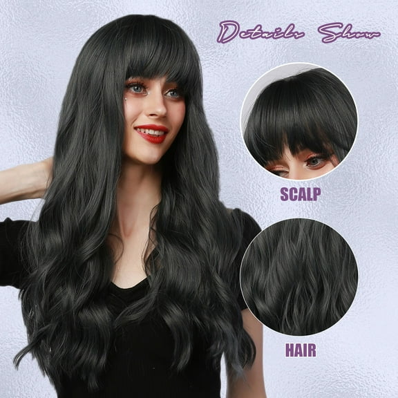 DOPI Women'S Fashion High Temperature Resistant Silk Synthetic Bangs Long Hair Wig(2Pack)