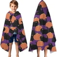 thumbnail image 3 of Purple Halloween Black Cats and Pumpkins Hooded Bath Towel，60"x35" for Ages 3 To 12 Kids, Quick Dry Lightweight Soft Microfiber Hood Beach Towel Cover Up for Kids, 3 of 7