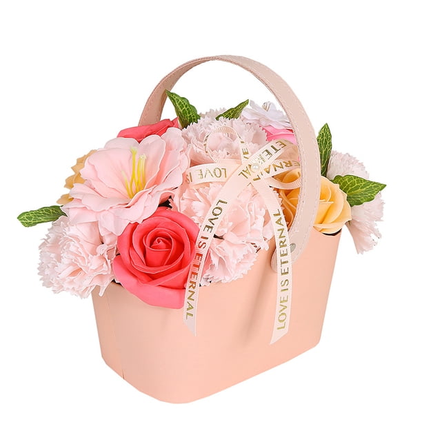 Caja de flores de jabón, ramo de flores de jabón con cesta, rosa de jabón artificial, belleza eterna, fabricante de romance, regalo creativo para el día de la madre, día de San Valentín (rosa) kaili Sencillez