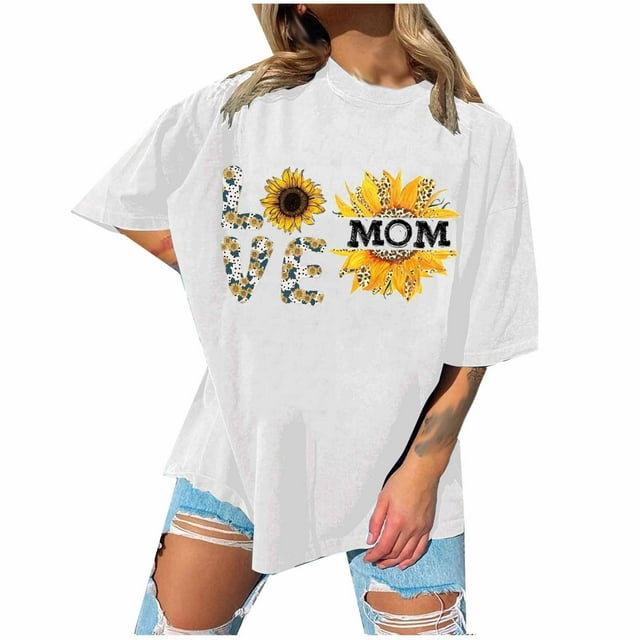 DPTALR Chemise Décontractée d'Été pour Femmes à Col Rond T Mama Manches Courtes Imprimé Lettres T-Shirts Hauts Blouse