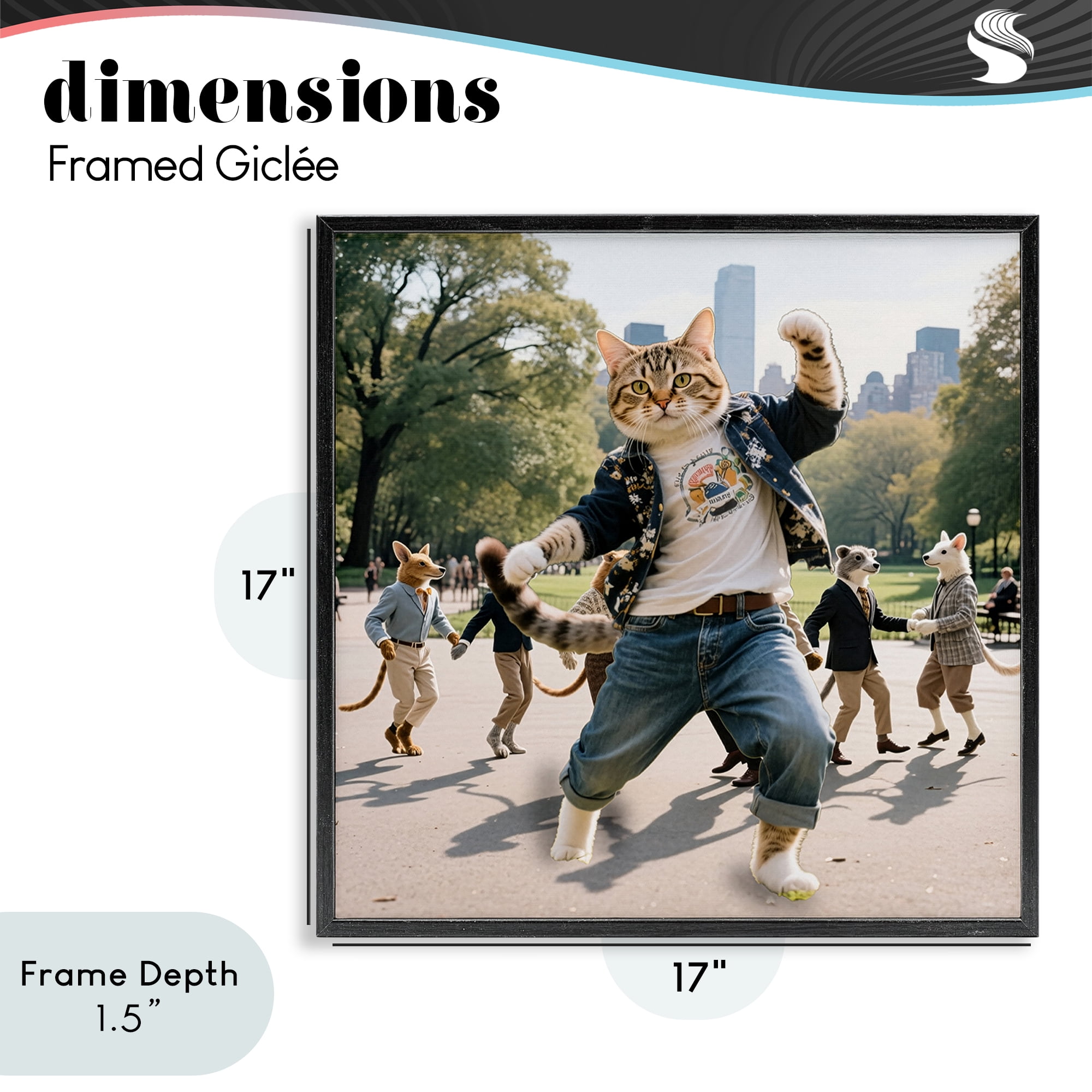 Stupell Industries Stylish Cat Dancing in Park Black Framed Giclee Art, design by CAD Designs