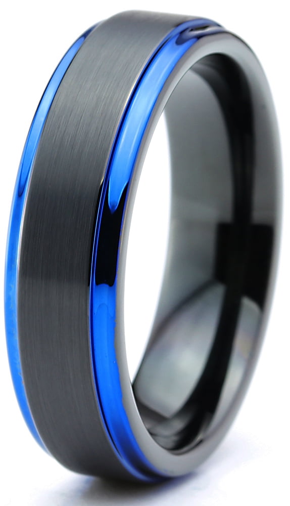 P. Manoukian Tungsten Wedding Band Ring 6mm for Men Women Black Blue ...