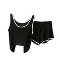thumbnail image 4 of Blmnix Pajamas for Women Cotton Pajamas Sleepwear Sets Petite Pajamas Pants Black Crew Neck Sleeveless Short Women Pajamas,L, 4 of 5