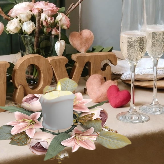 Cozilinen Simulated Lily Floral Candlestick Wreath for Valentine's Day Home Decor, Centerpiece for Dining Table and Living Room Ambiance