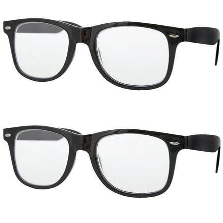 2 Pair Value Lot Reading Glasses for Both Men Women Black Frame Clear Lens, +1.25