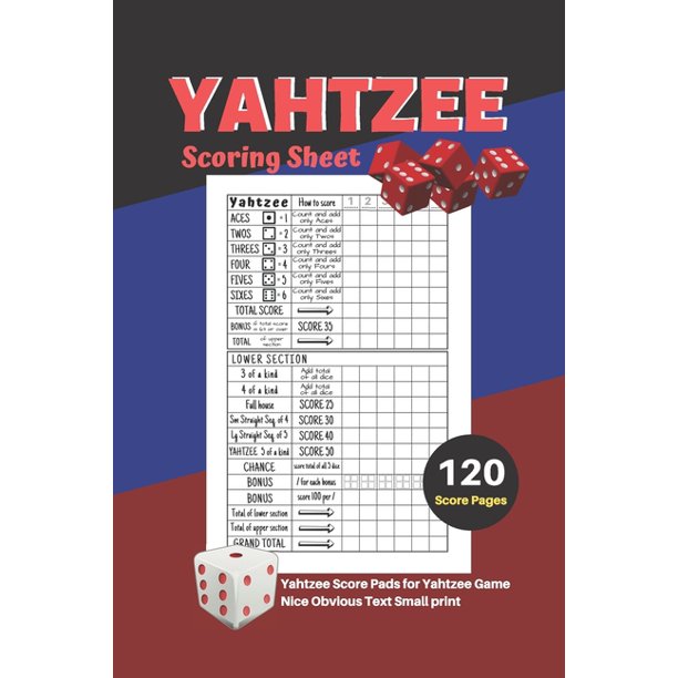 yahtzee scoring sheet v 9 yahtzee score pads for yahtzee game nice obvious text small print yahtzee score sheets 6 by 9 inch paperback walmart com