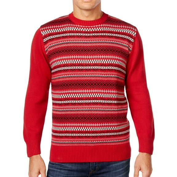 Weatherproof Mens Vintage Fair Isle Knit Sweater, Red, Medium