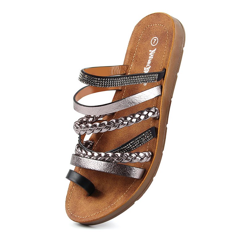 nsendm Womens Sandals Wide Width Thick-Bottom Women's Shoes Platform Toe  Women's Extra Wide Width Sandals Sandal Brown 8.5 