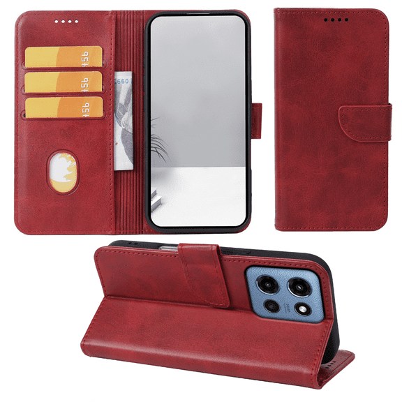 SELOZKE for Motorola Moto G 5G 2025  Red Full Coverage Wallet Case with Credit Card Holder,PU Leather Magnetic Protective Phone Case