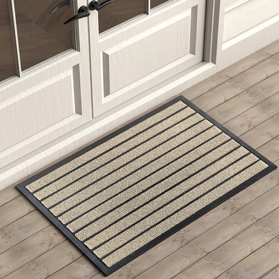 Extra Durable Door Mat - Dirt Trapping Outdoor Welcome Mats - Non-Slip Outdoor Indoor Entrance - Low Profile Front Doormat, 32" x 20", Bright Beige
