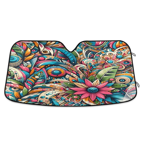 Fashion Flowers Leaves Car Windshield Sun Shade Foldable Car Front Window Visor Heat and UV Protection 53x23.5
