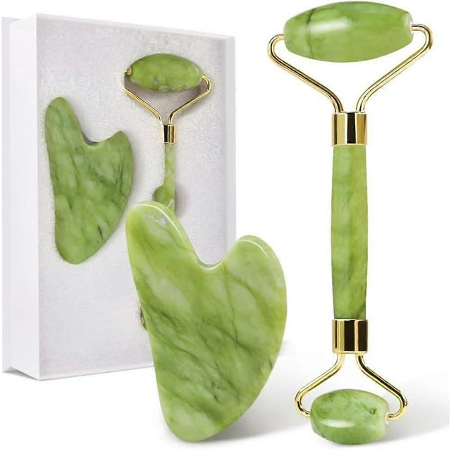 Gua Sha and Jade Roller Set, Gua Sha Stone, Face Roller Massage Tool for Skin Care Routine, Guasha Tool for Face, Neck and Body Muscle