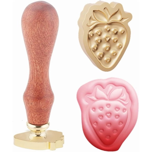 1pc Vintage Fruit Wax Seal Stamps 3D Strawberry Sealing Wax Stamp 23.5x23.2mm Removable Brass Stamp Head with Wood Handle for Envelopes Invitations Wedding Embellishment Decor for DIY