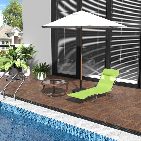 Patio Furniture Outsunny Folding Chaise Lounge Pool Chairs, Outdoor Sun Tanning Chairs with Pillow, Reclining Back, Steel Frame & Breathable Mesh for Beach, Yard, Patio, Green,Patio Chairs