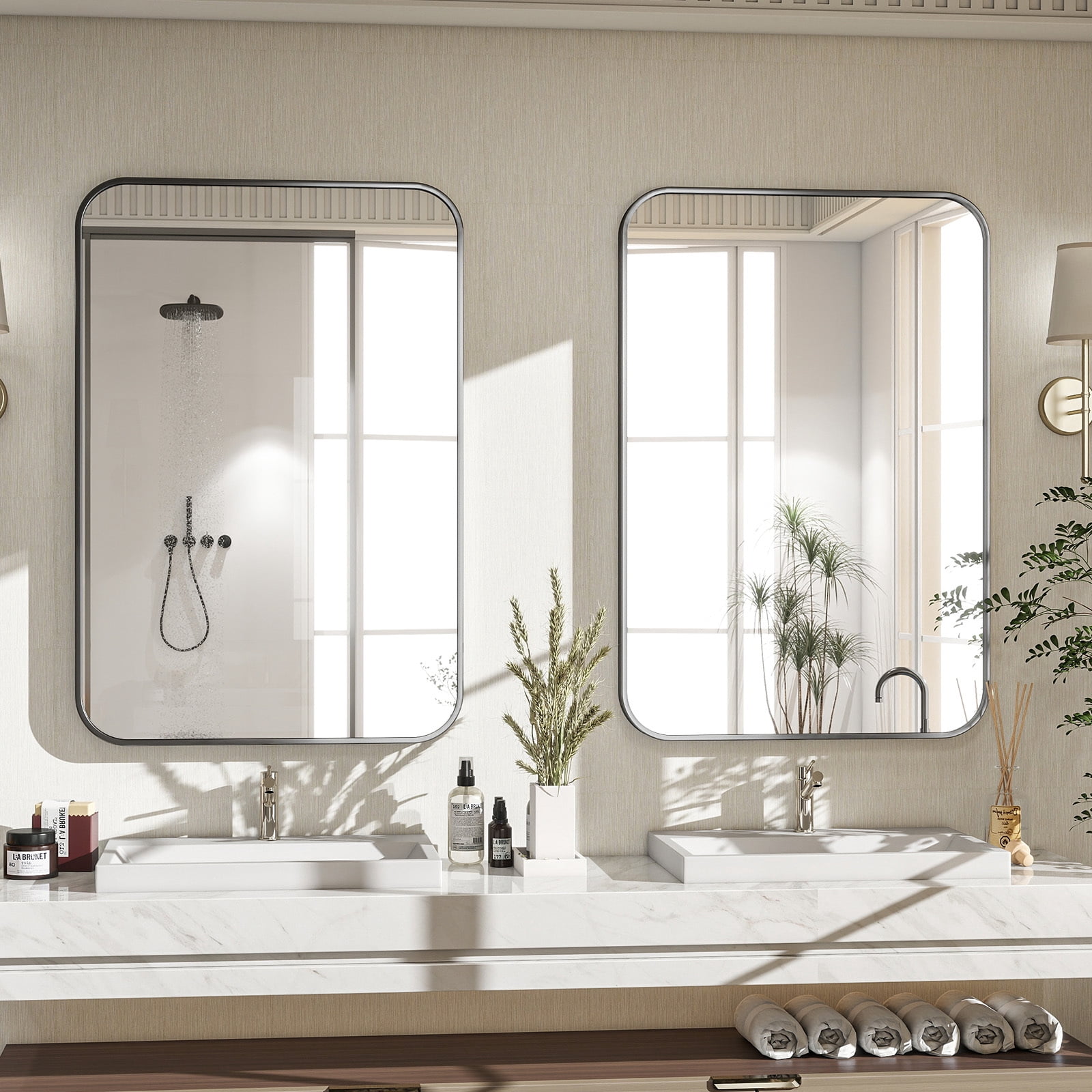 GRAHMCY 30"x40" Bathroom Mirror Wall-Mounted Vanity Mirror with Rectangular Metal Frame, Black