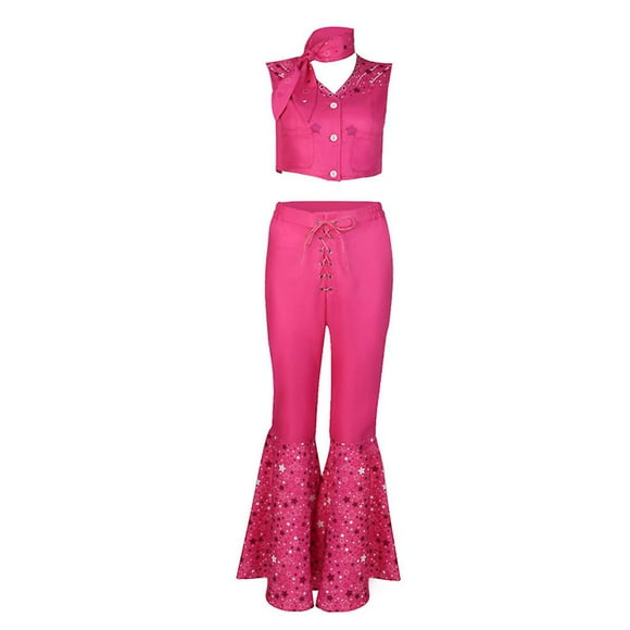 Barbie Theme Cosplay Costume 70s 80s Hippie Cowgirl Outfits Set Vest Top+pant+tie Halloween Party Fancy Dress Gifts