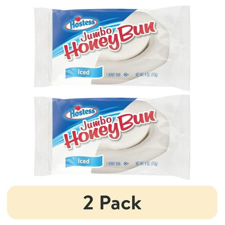 (2 pack) Hostess Jumbo Honey Bun, Iced Snack, 4 oz Pack