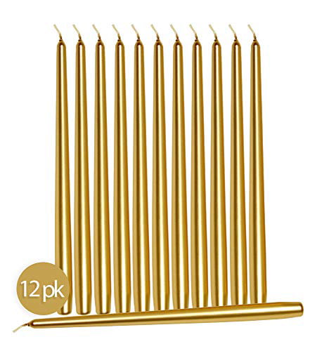 12 Pack 10 Inch Hyoola Tall Metallic Antique Gold Taper Candles Dripless 8 Hour Burn Time 