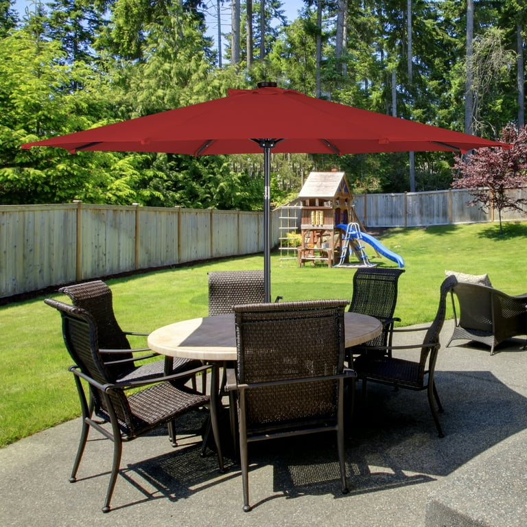 10FT Patio Solar Umbrella LED Patio Market Steel Tilt With Crank Outdoor New-Tan