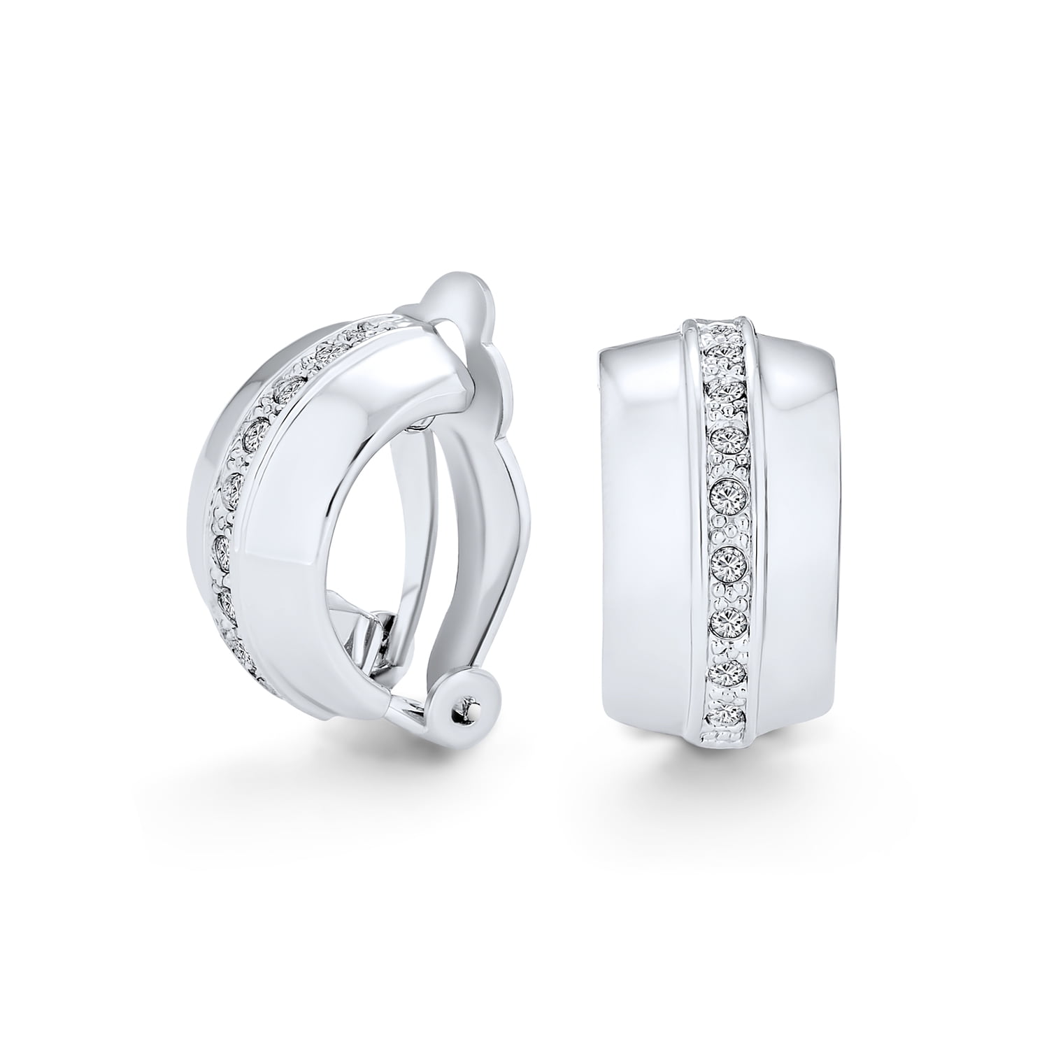 Bling Jewelry Single Row Crystal Wide Half Hoop Clip On Earrings for