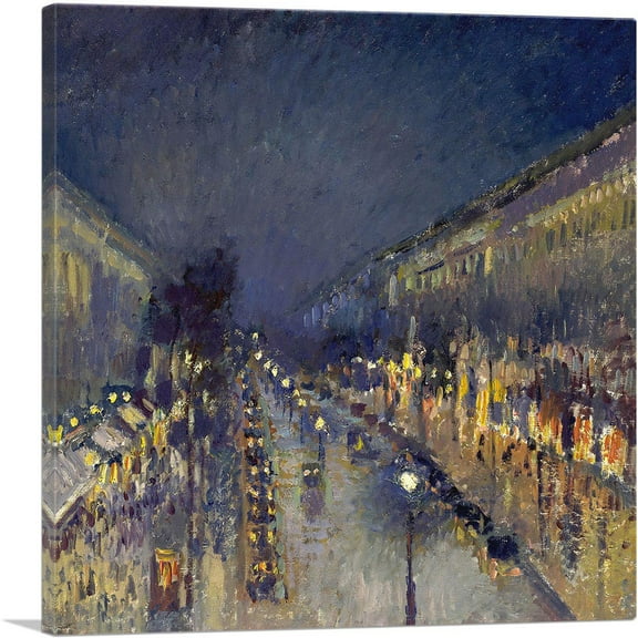 ARTCANVAS The Boulevard Montmartre At Night 1897 Canvas Art Print by Camille Pissarro - Size: 18" x 18" (0.75" Deep)